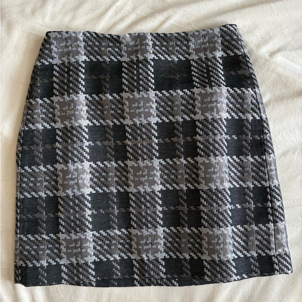 LOFT Black and Gray Plaid Pencil Skirt